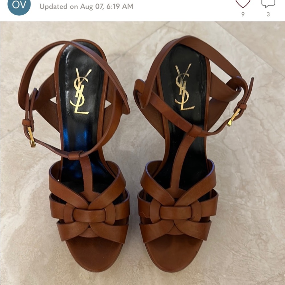 YSL tribute heels in cognac